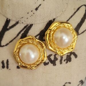 Elegant Gold and Pearl Earrings For Pierced Ears